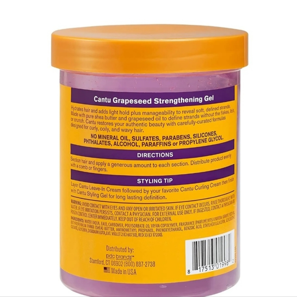 Cantu Grapeseed Strengthening Style Gel Flexible Hold, Alcohol Free, 18.5 oz Jar